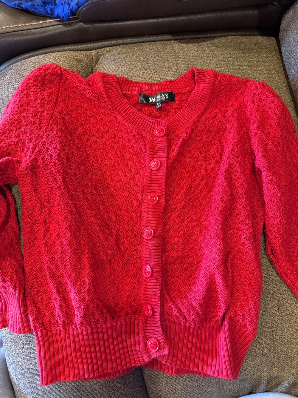 Red Knit Button-Up Sweater